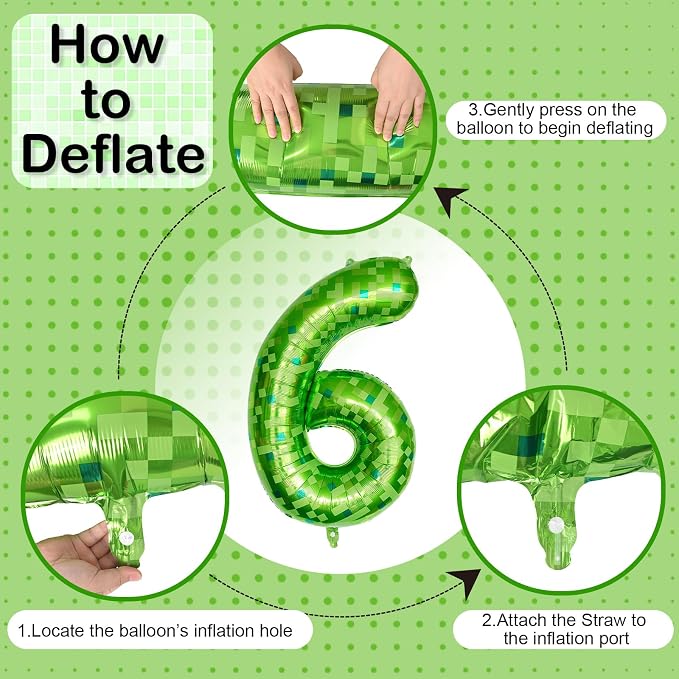 Gaint Green Pixel Number 6 Balloon, Dark Kelly Green Self Inflating 6 Balloons - Image 8