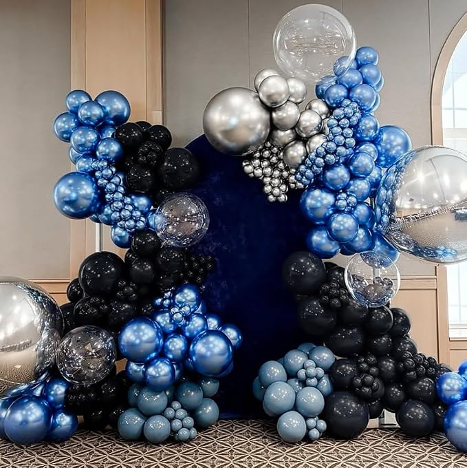 Royal Blue Black and Silver Balloons Garland Arch Kit - Image 8