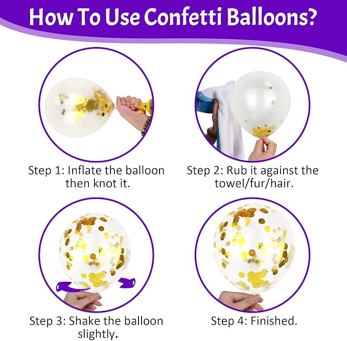 Paready Purple and Gold Balloons, 12 Inch Retro Purple Metallic Gold Confetti - Image 8