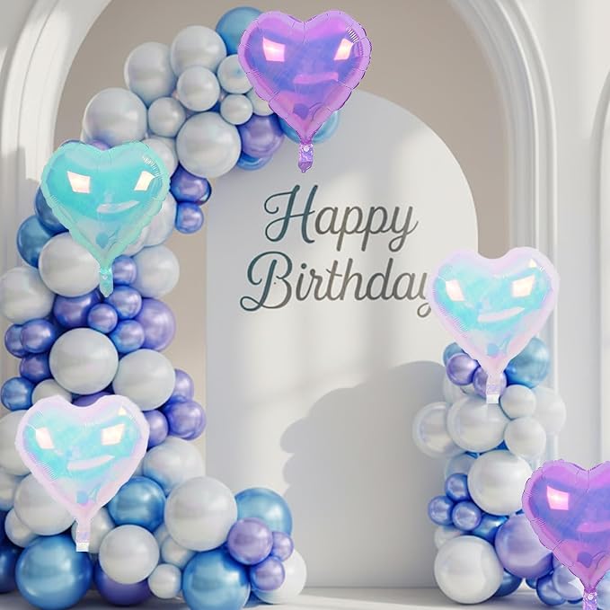 Iridescent Heart Balloons, 18 Inch Transparent Gradient Blue Purple Foil - Image 8