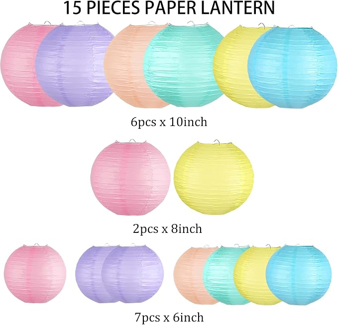 15-Pack Pastel Classroom Decor, Hanging Paper Lanterns - Image 6