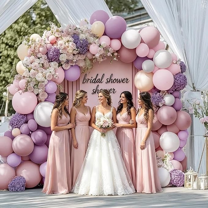 Purple Pink Balloon Arch Kit, Double Stuffed Pastel Pink Lavender White Beige - Image 7