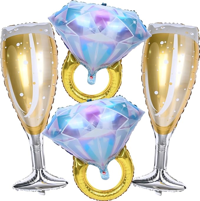 Diamond Ring Balloons Champagne Wine Glass Foil Balloons - Image 8