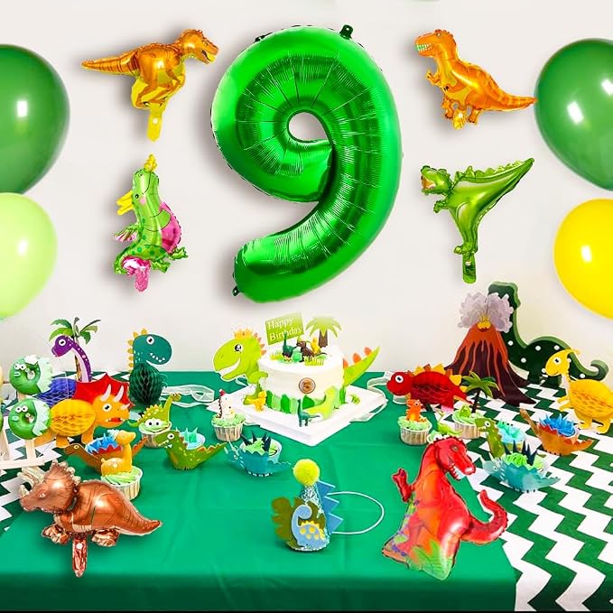 LilyZheng Large Dinosaur Balloon Number 9, 40 Inch Dark Green Foil Balloon - Image 6
