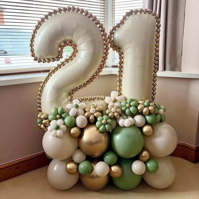 Cream Number 12 Balloons, 40 Inch 12 Balloons Giant Helium Foil Mylar Beige 12 - Image 7