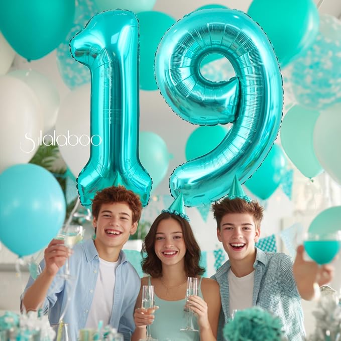 40 Inch Big Teal Blue Number 19 Foil 0-9 Mylar Helium Balloons | Large Digital - Image 6