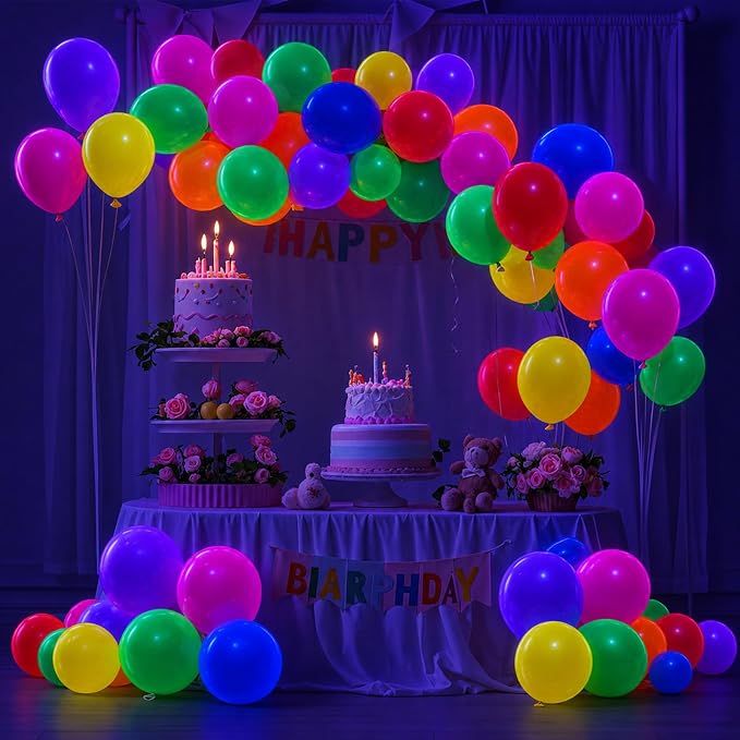 100 Pcs UV Neon Balloons, Neon Glow Party Balloons UV BlackLight Balloons glow - Image 8