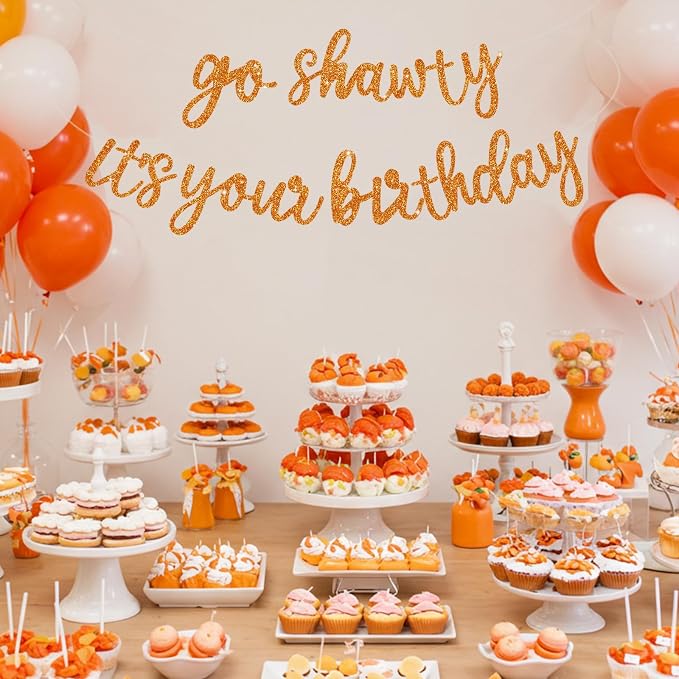 BEISHIDA Orange Pre-Strung Go Shawty It's Your Birthday Banner Decor | Glitter - Image 6