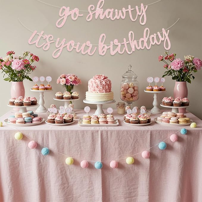 BEISHIDA Light Pink Pre-Strung Go Shawty It's Your Birthday Banner Decor | - Image 6