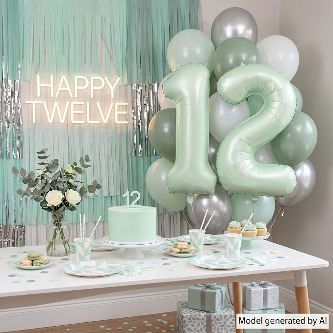 Olive Green Number 12 Balloon 40 Inch, Floral Backdrop - Image 7