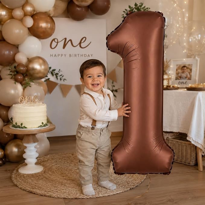 Dark Brown 1 Balloons, 40 Inch Chocolate Brown Helium Foil Number 1 Balloon - Image 7