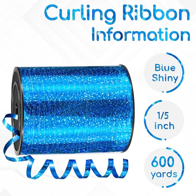 600 Yards Blue Shiny Curling Ribbon 1/5 Inch Blue Balloon String Ribbon - Image 2