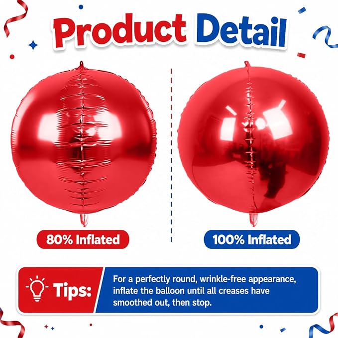 Blue and Red Round Foil Balloons, Metallic Red Blue Large Balloons - Image 8