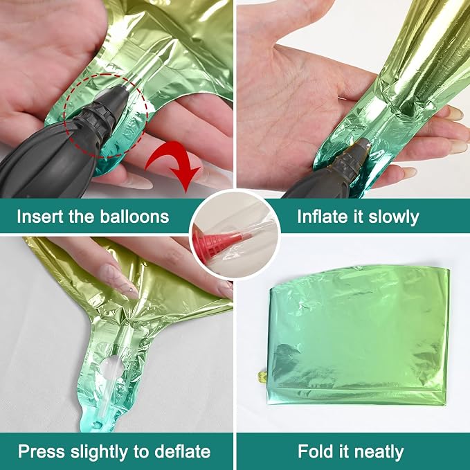 6Pcs Gradient Green Round Foil Balloons, Metallic Green Foil Balloon - Image 9