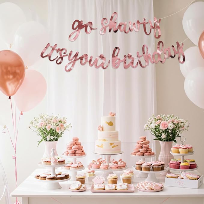 BEISHIDA Double-sided Rose Gold Go Shawty It's Your Birthday Banner Decor | - Image 6