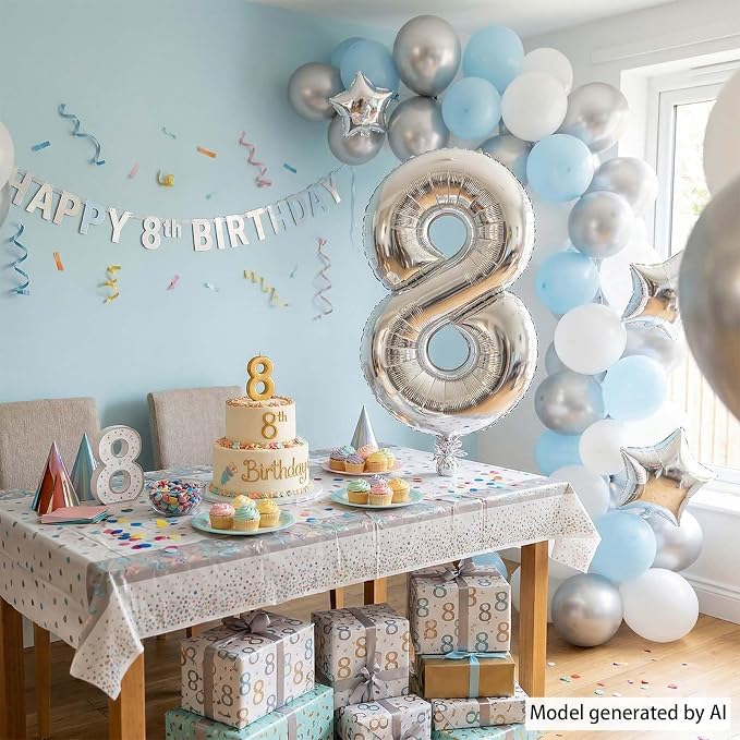 Silver Number 8 Balloon 40 Inch, Gleaming Mirror Foil - Image 7