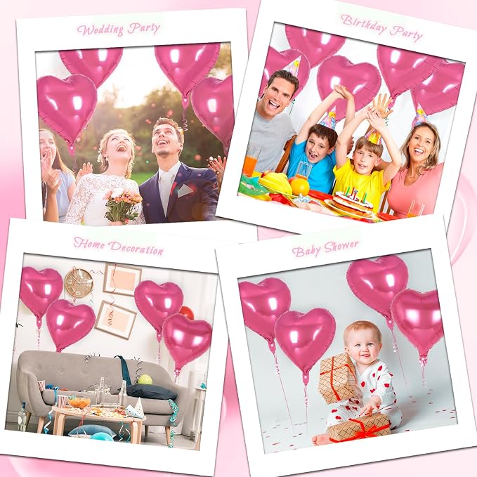 12 Pcs Deep Pink Heart Balloons, 18 Inch Heart Foil Balloons Love Balloon - Image 7