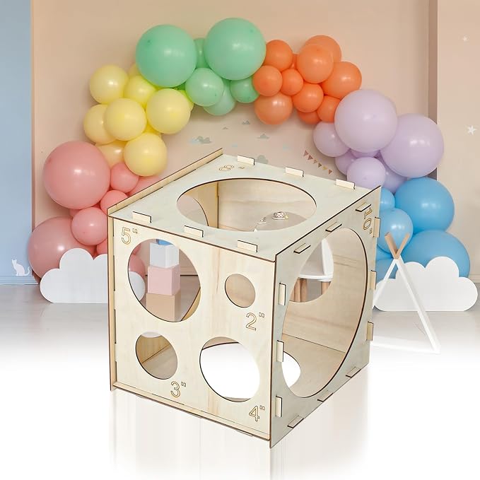 Wood Balloon Sizer Cube, 2-10'' Foldable Balloon Measure Box Tool, 9holes - Image 7