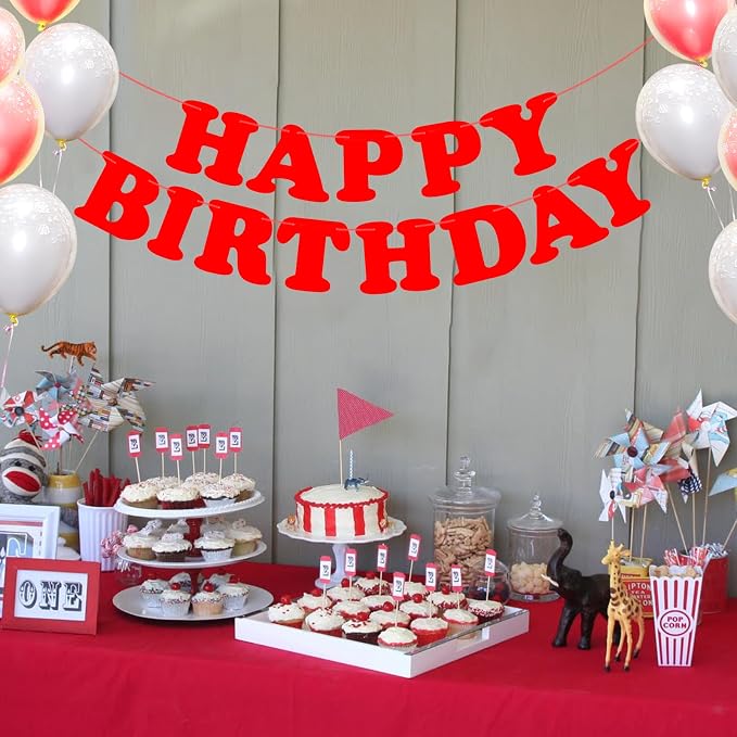 Red Happy Birthday Banner Sign Birthday Party Supplies Party Background - Image 8