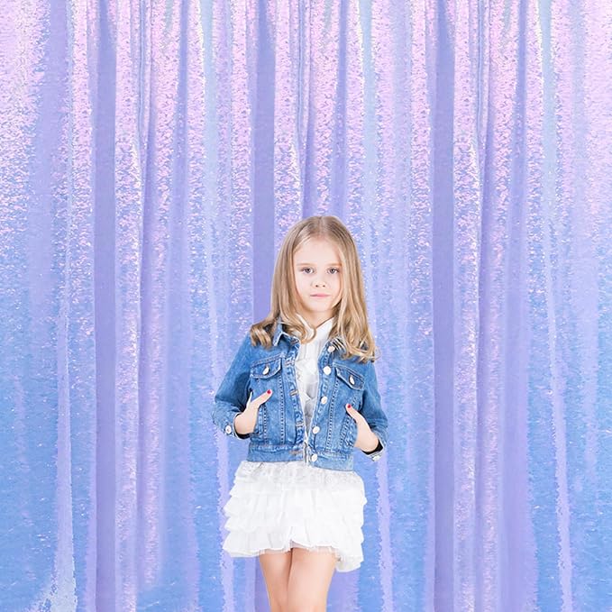 Sugargirl Mermaid Lavender Sequin Backdrop Curtain 2 Panels 2FTx8FT Glitter - Image 9