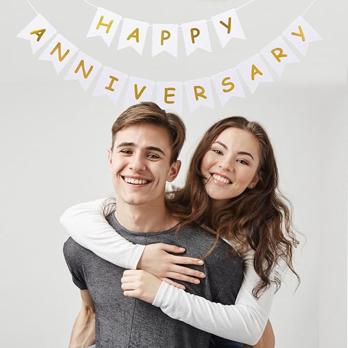 White Happy Anniversary Banner Wedding Anniversary Party Sign Ceremony Banner - Image 4