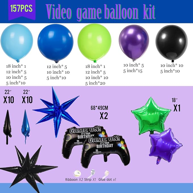 Video game Themed blue and green chrome purple balloon garland arch kit 140+pcs - Image 6