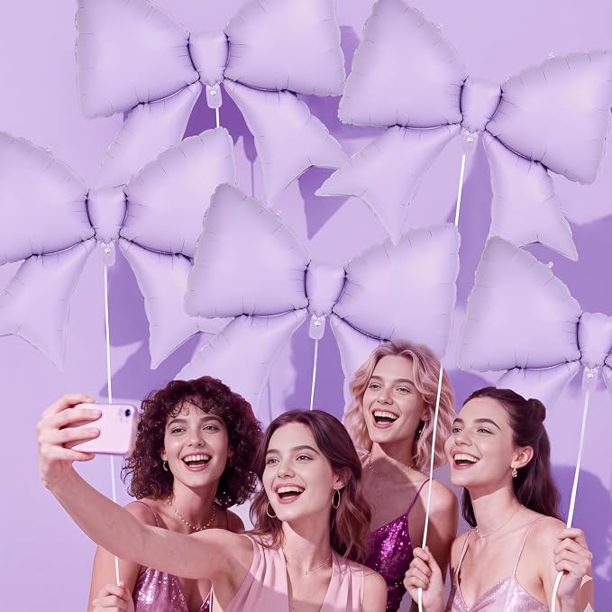 6 Pcs Light Purple Bow Balloons - Image 7