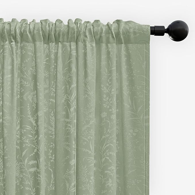 Anmao Sage Green Semi Sheer Light Filtering Curtains 96 Inches Long 2 Panels - Image 8