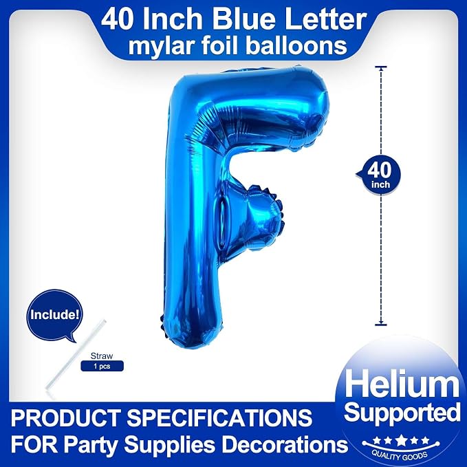40 Inch Blue Letter F Balloons, DIY Phrase Foil Alphabet Letter F Balloons DIY - Image 2