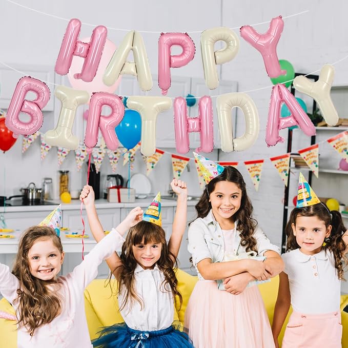 TONIFUL 16 Inch Cream White Pink Happy Birthday Balloons Banner Decorations | - Image 6