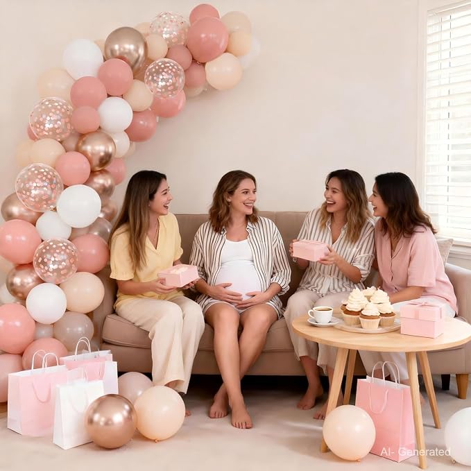 Retro Blush Pink Balloons, Light Pink White Beige Gold Confetti, Party | 50 Pcs - Image 7