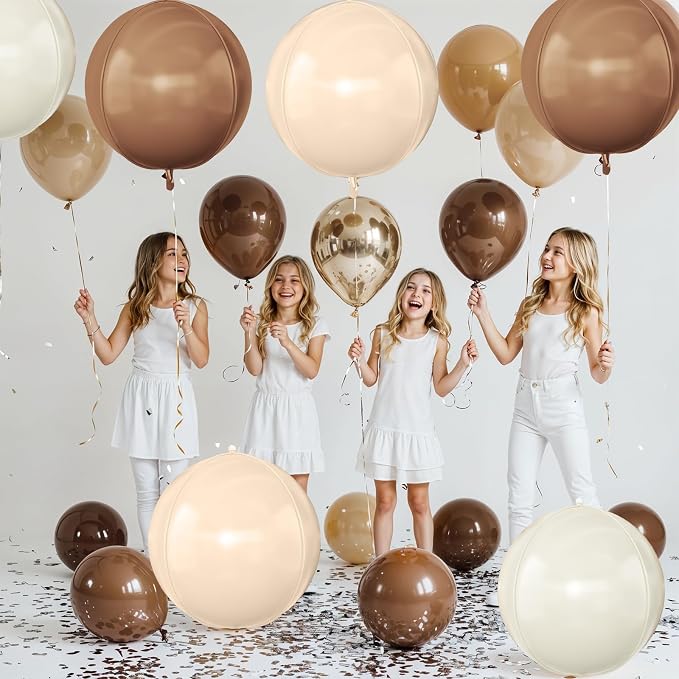 6Pcs Nude Cream Beige Round Foil Balloons, 22inch 4D Apricot Brown Tan Large - Image 8