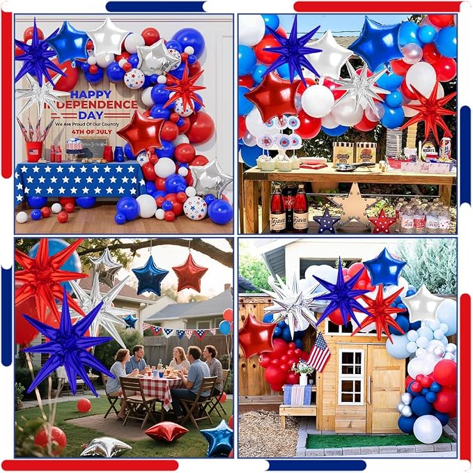 4th of July Red Blue Silver Star Balloons, 22Inch Explosion Balloons - Image 6