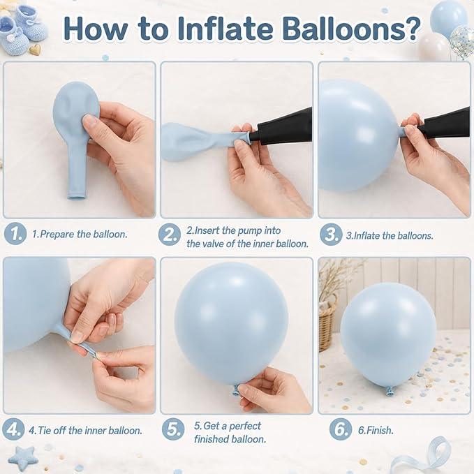 Paready Blue Balloons Set, 12 Inch Confetti Baby Blue Gold Metallic Balloon - Image 7