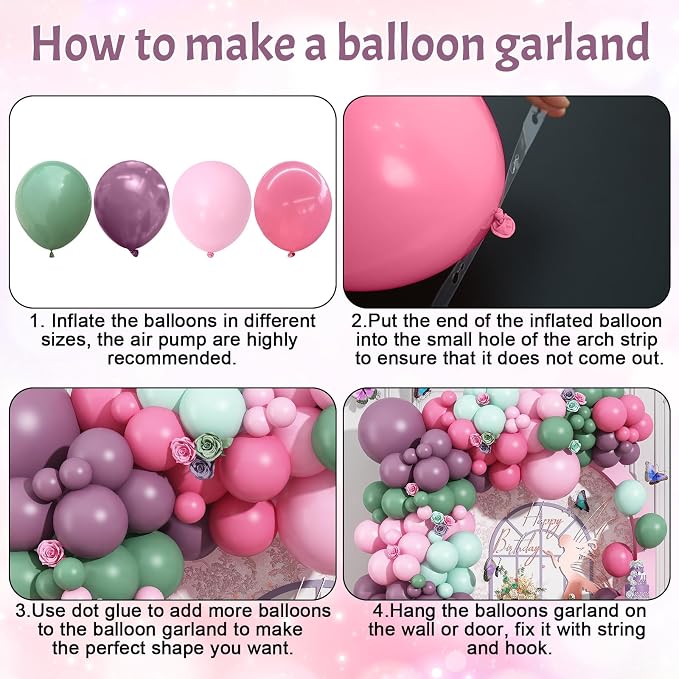 Fairy Balloon Arch Kit 120Pcs Sage Green Pink Purple Balloons Garland Dusty - Image 8