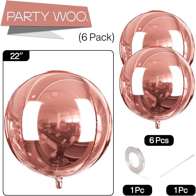 PartyWoo Rose Gold Large Round Giant 4D Jumbo Foil Balloons 6pcs 22 Inch | 22 - Image 6