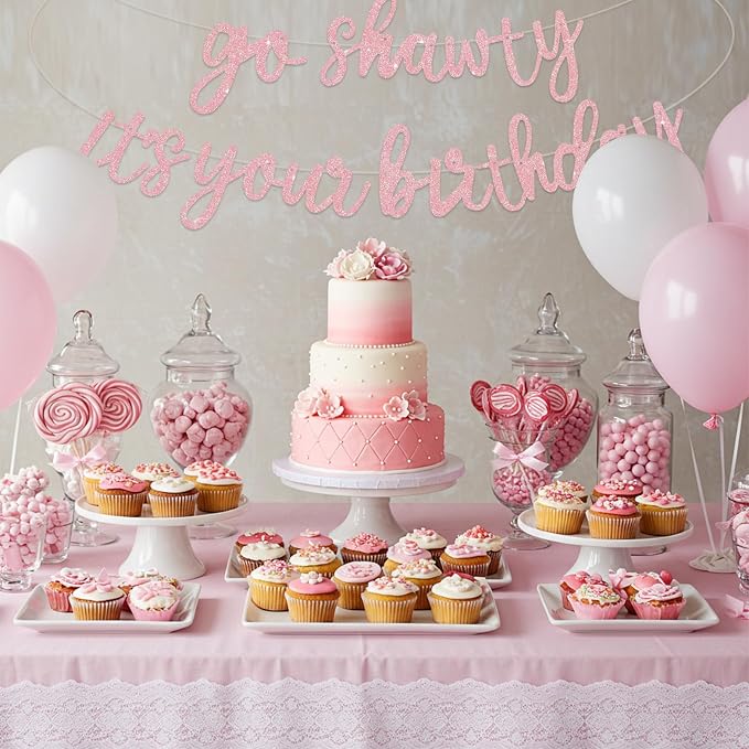 BEISHIDA Dark Pink Pre-Strung Go Shawty It's Your Birthday Banner Decor | - Image 6