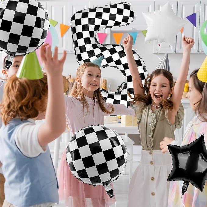40 Inch Checkered Number Balloons 5 Black and White Foil Balloon - Image 7