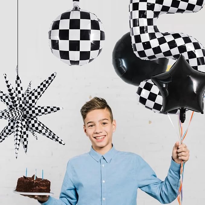 TONIFUL 5th Birthday Balloons Kit 40 Inch Checkered Number 5 Foil Balloon | - Image 6
