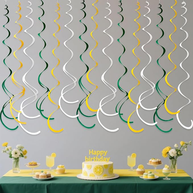 36 Pcs Green Yellow White Hanging Swirl Decorations Felt Swirl Streamer Spiral - Image 6