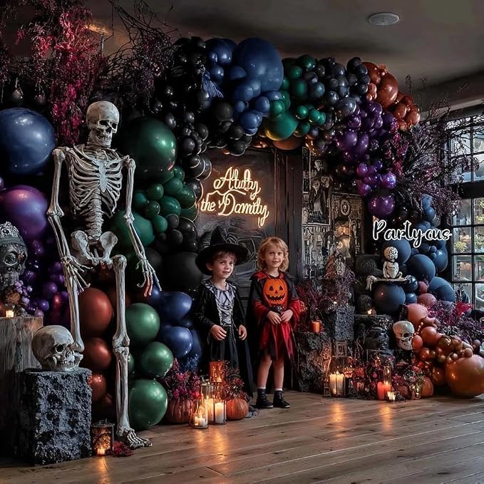 Halloween Balloon Arch Double Stuffed, Dark Green Navy Blue Burgundy Purple - Image 9