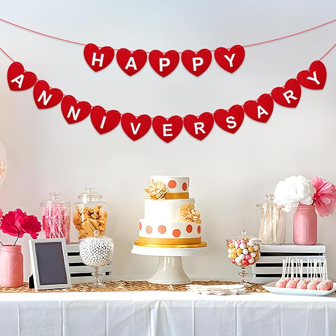Pre-Strung Happy Anniversary Banner No DIY Felt Wedding Anniversary Party | - Image 7