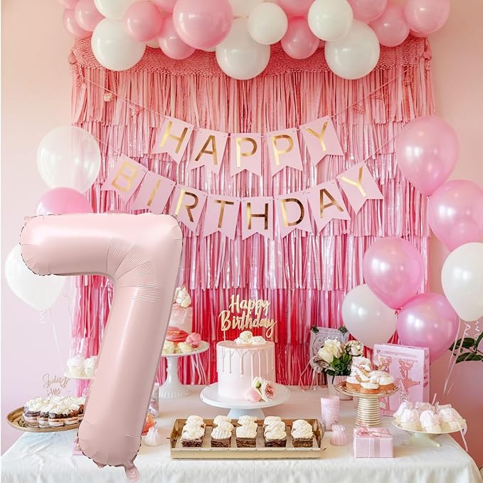 Light Pink Number Balloon 7, 40 Inch Large Self Inflating 7 Foil Number - Image 7
