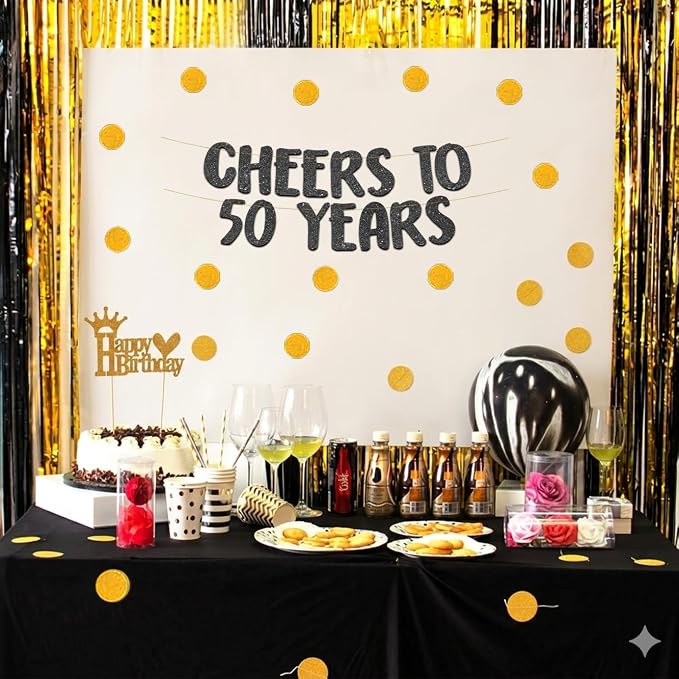 Pre-Strung Cheers to 50 Years Black Glitter Banner - Image 6