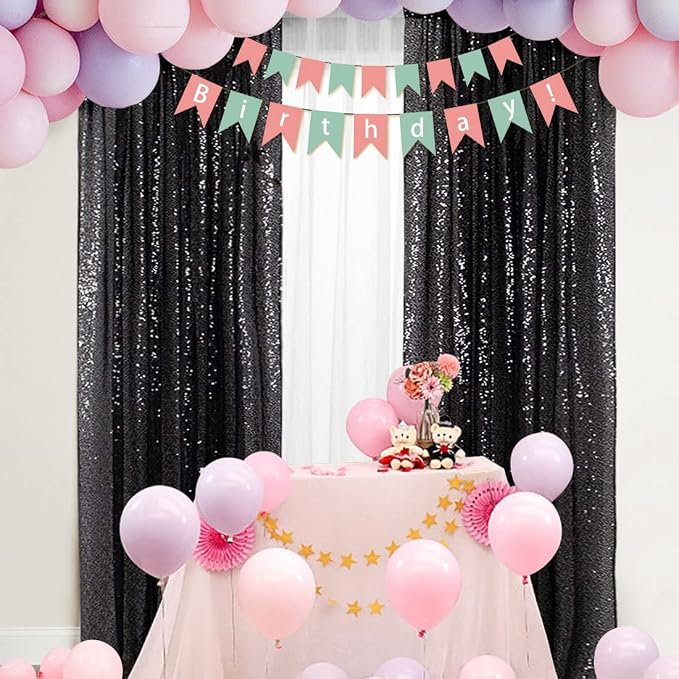 PartyDelight Black Sequin Backdrop Curtains 2x8ft 2 Panels | Sparkly 3mm sequins - Image 8