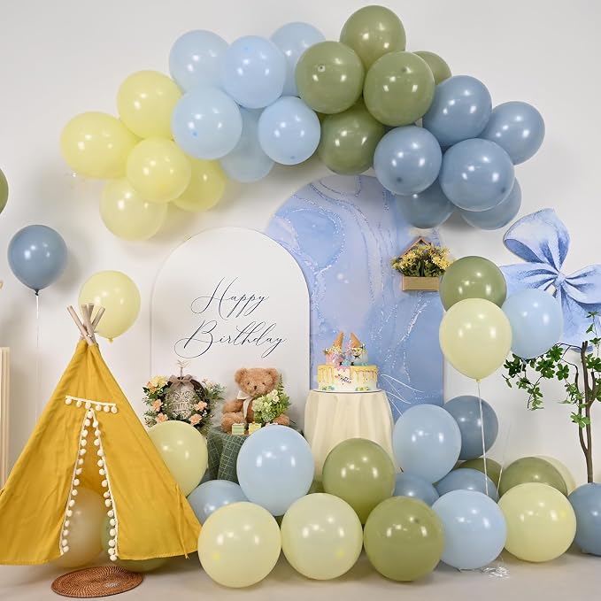 Sage Green Dusty Blue Yellow Balloon, 12 Inch Fog Slate Blue Balloons - Image 9