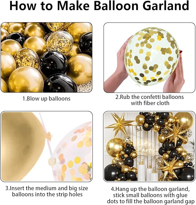 KARLURE Black Gold Balloons Arch Kit Garland - Image 7