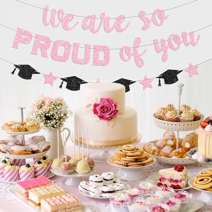 We Are So Proud of You Banner Prestrung Pink Graduation Banner Graduation - Image 6