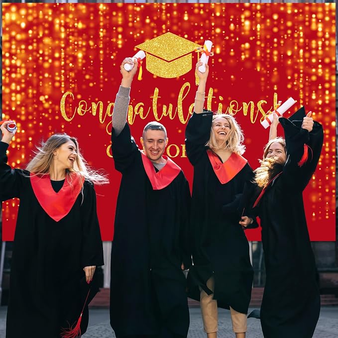 Mocsicka Class of 2026 Backdrop Red Gold Glitter Bokeh Graduation Party - Image 9
