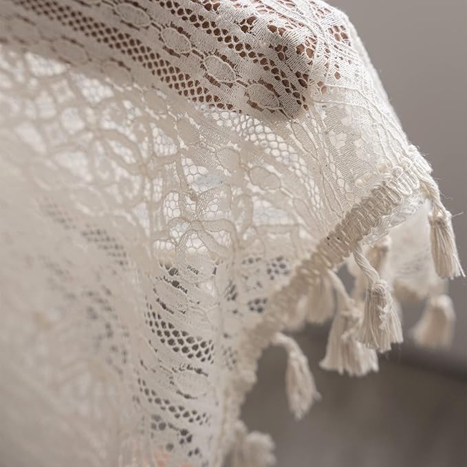 Sutuo Home Boho Curtain Crochet Lace Semi-Sheer Florals Hollow Knitted Handmade - Image 8